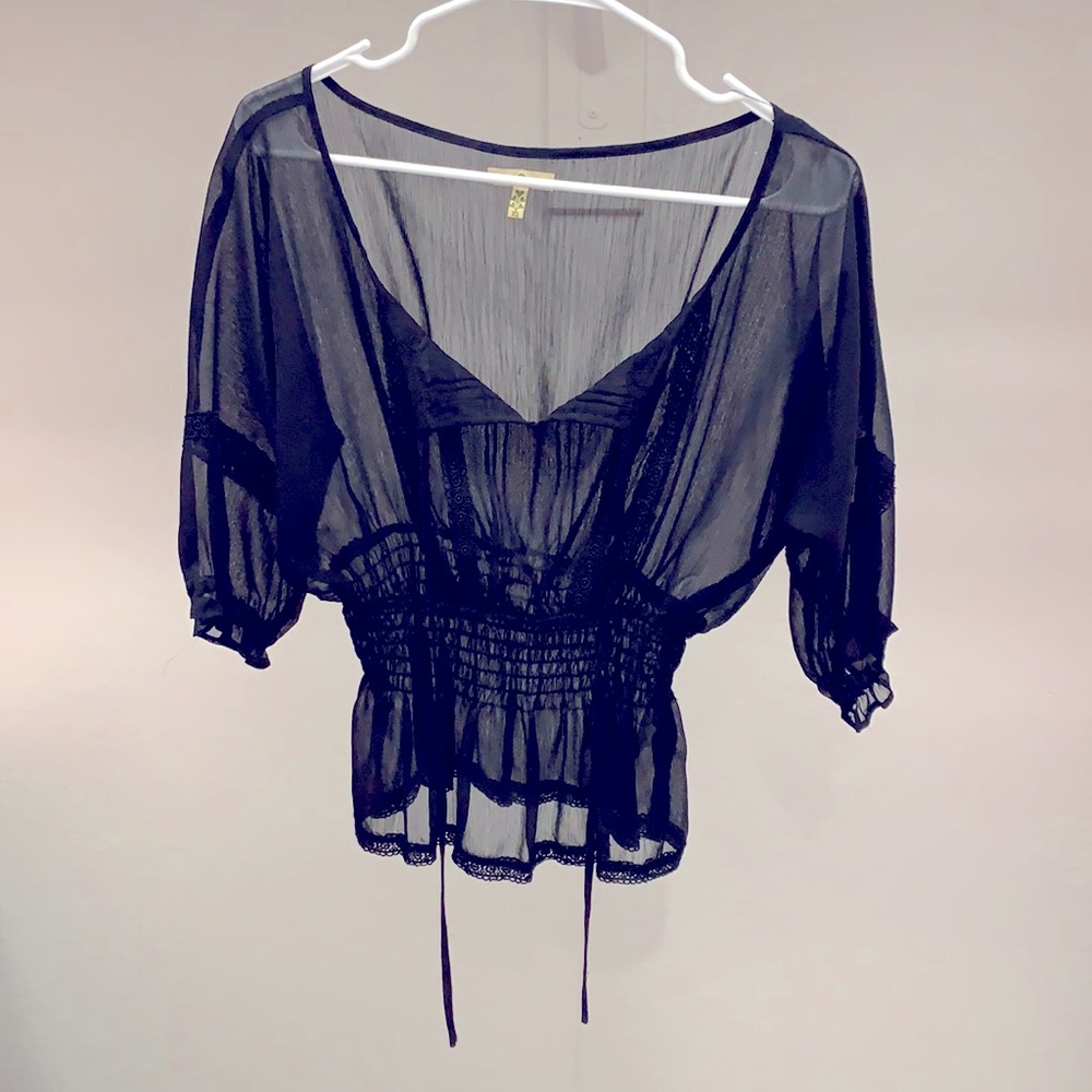 Velvet Heart Black Gauze Peasant Top